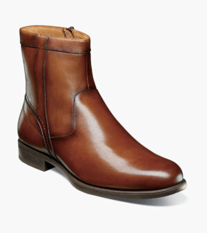 Plain Toe Zipper Boot - Cognac, 7