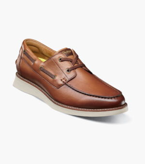 Launch Moc Toe Elastic Lace Boat Shoe - Cognac Multicolor, 7.5